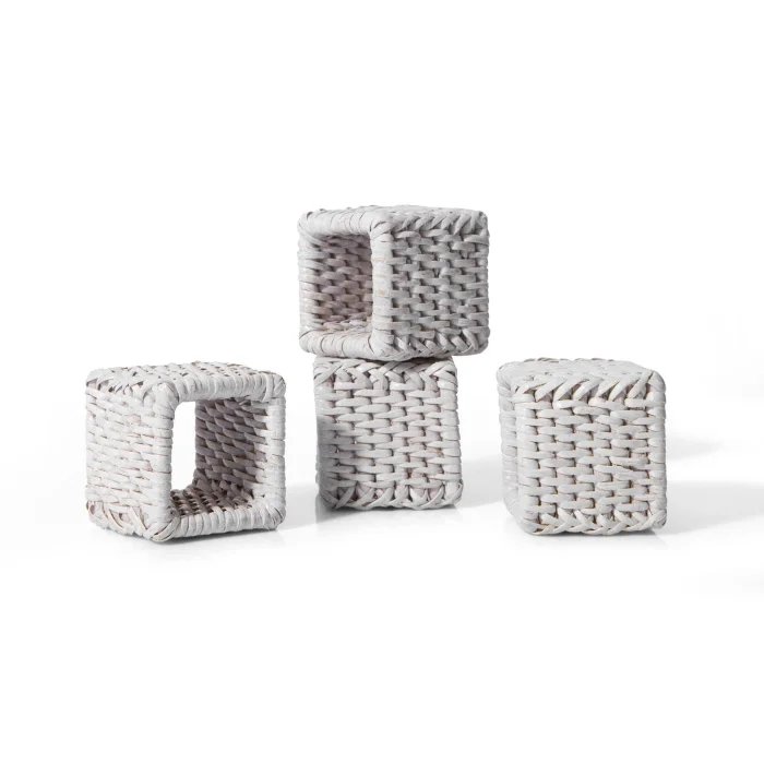Kalın Kare Rattan Peçete Halkası (4'lü Set) - 2