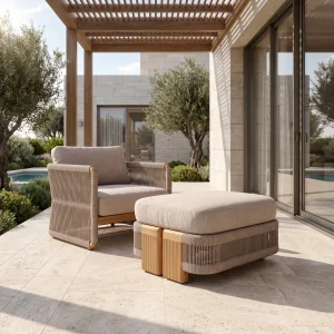 Minevra Wooden Garden Ottoman - 3