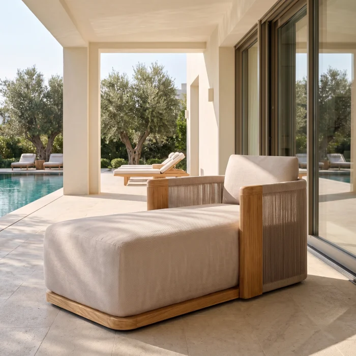 Minevra Wooden Sun Lounger - 4