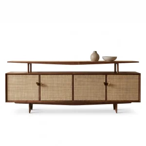 Pegion Woven Rattan Wood TV Stand - 2