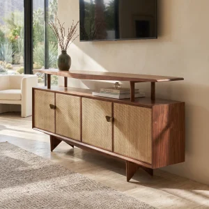 Pegion Woven Rattan Wood TV Stand - 3
