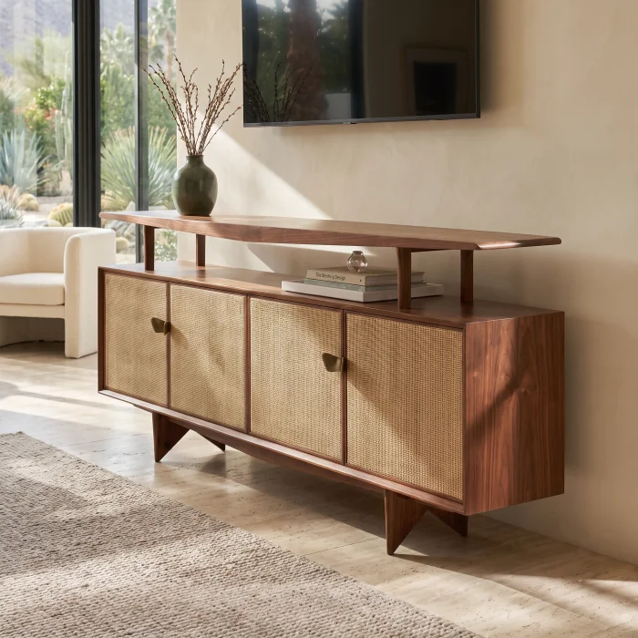 Pegion Woven Rattan Wood TV Stand - 3