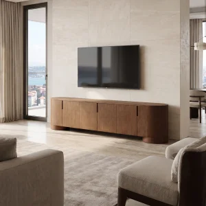 Poseidon Brown Oak Wood 6-Door TV Unit - 2
