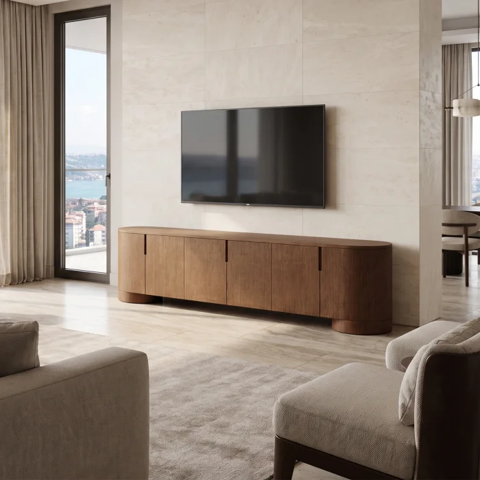 Poseidon Brown Oak Wood 6-Door TV Unit - 2