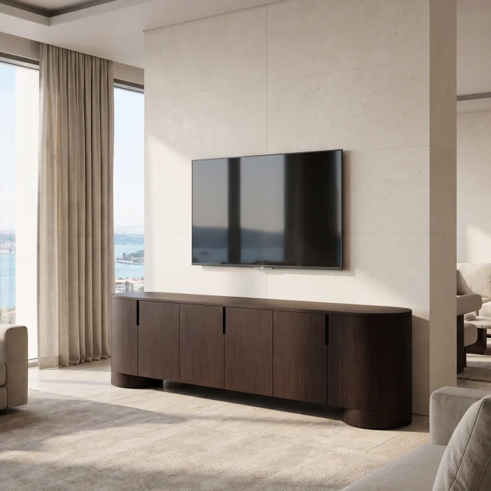 Poseidon Dark Brown Oak Wood 6-Door TV Unit - 2