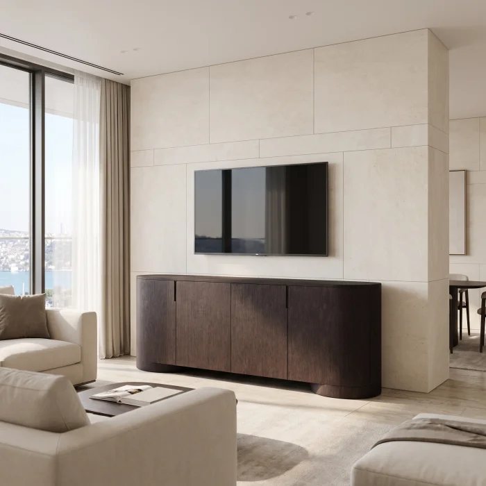 Poseidon Black Oak Wood 4-Door TV Unit - 3