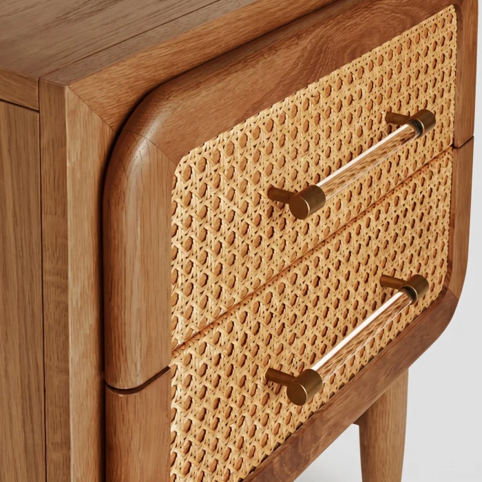 Rosaline Cane Wood Bedside Table - 5