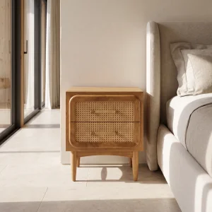 Rosaline Cane Wood Bedside Table - 3