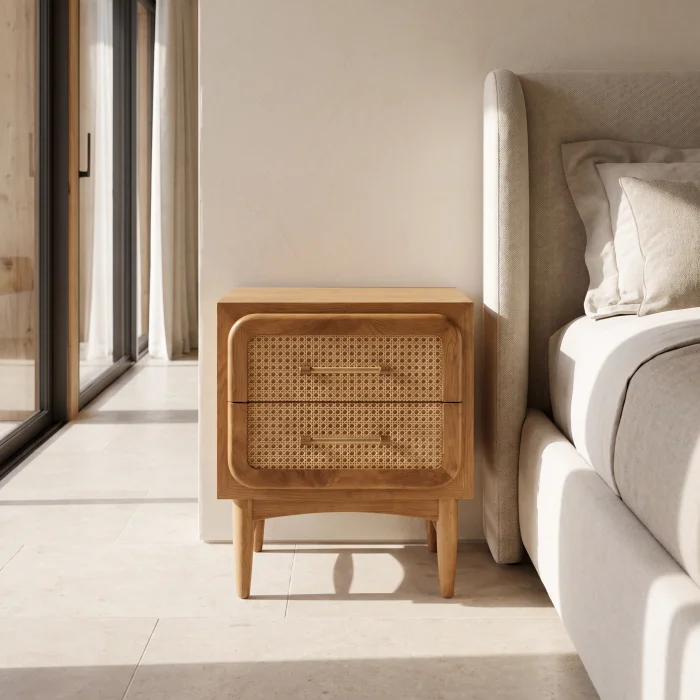 Rosaline Cane Wood Bedside Table - 3