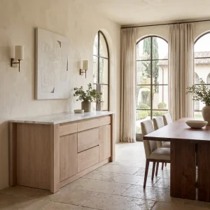 Toscana Marble Detailed Wooden Sideboard - 4