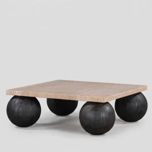 Travertine Wood Coffee Table - 1