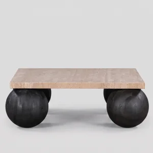 Travertine Wood Coffee Table - 2