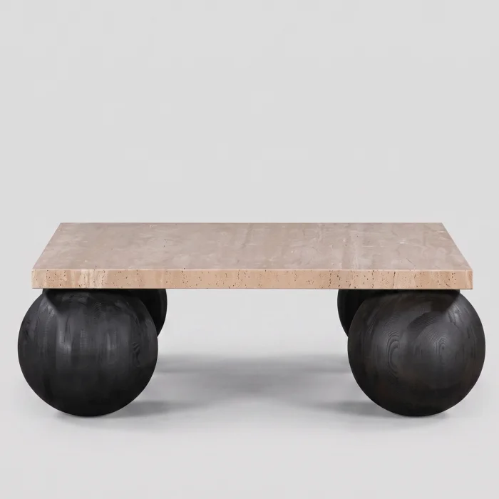 Travertine Wood Coffee Table - 2