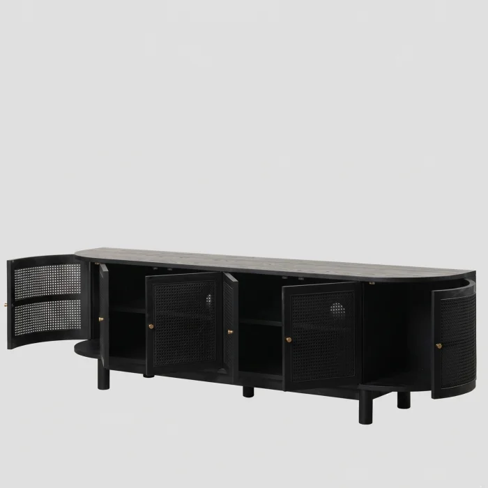 Zen Rattan Detailed Wooden TV Unit - 2