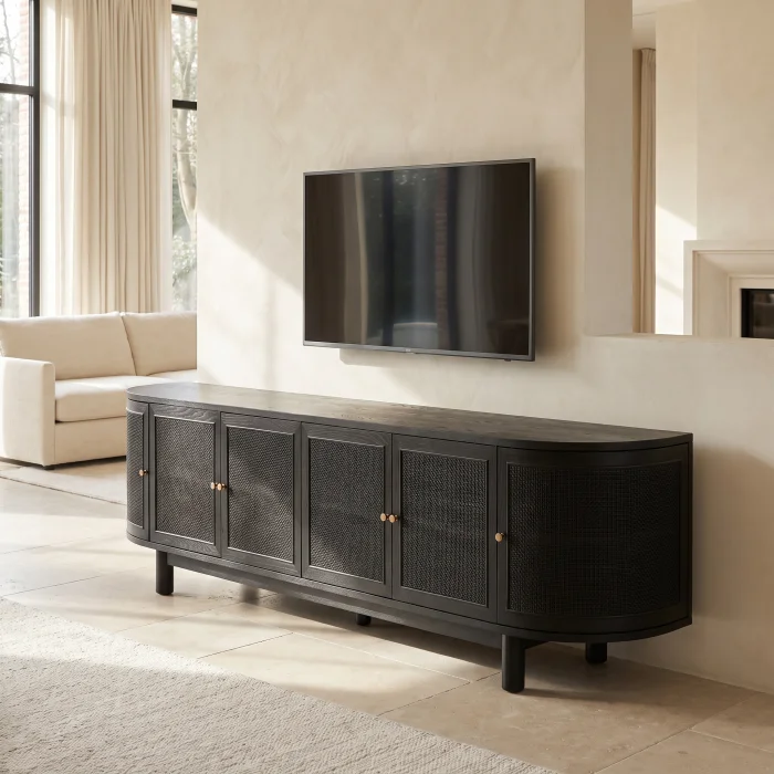 Zen Rattan Detailed Wooden TV Unit - 3