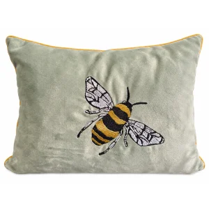 Bee Embroidered Sage Green Cushion Cover - 3