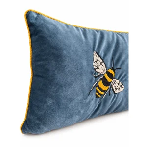 Bee Embroidered Blue Cushion - 2