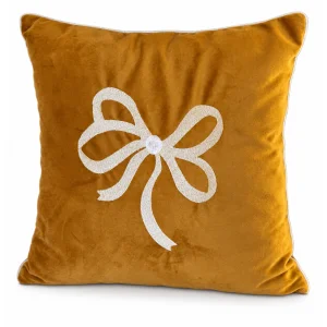 Bow Embroidered Mustard Cushion - 1