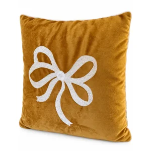 Bow Embroidered Mustard Cushion - 2