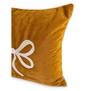 Bow Embroidered Mustard Cushion - 3