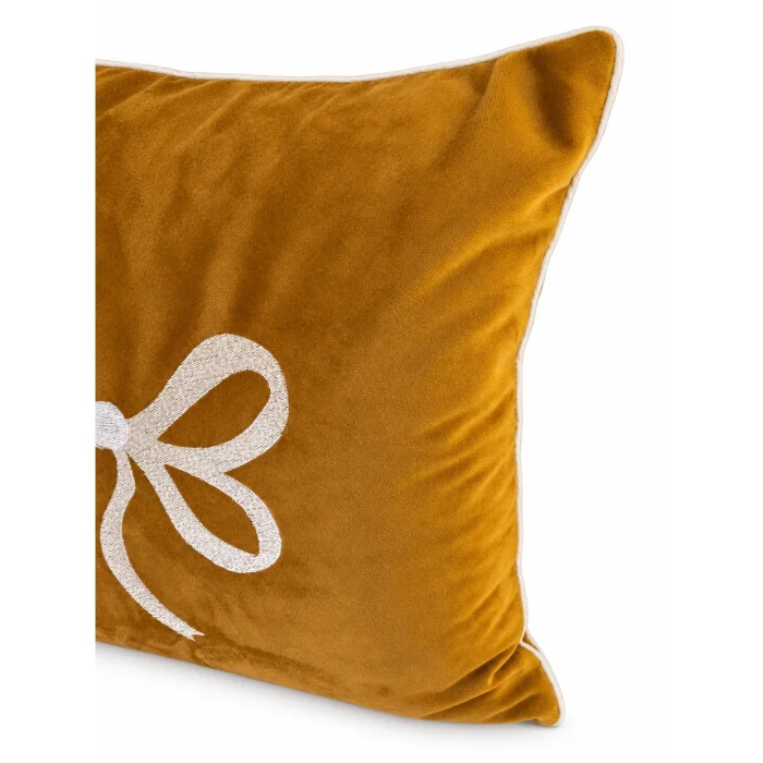 Bow Embroidered Mustard Cushion - 3