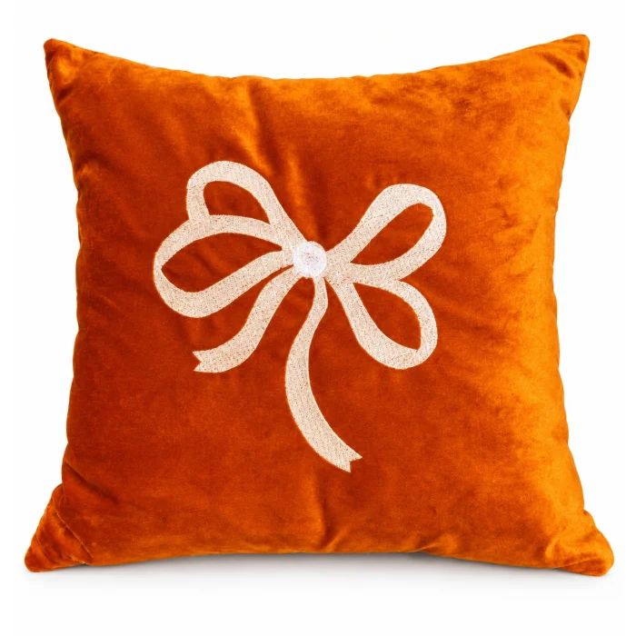 Orange Bow Embroidered Cushion Cover - 2