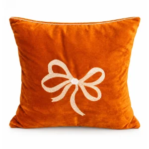 Orange Bow Embroidered Cushion Cover - 1