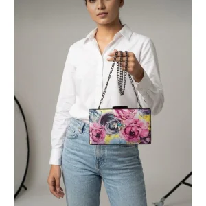 Silk Fabric Floral Clutch and Shoulder Bag - 1