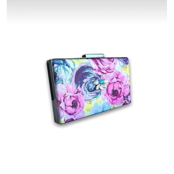 Silk Fabric Floral Clutch and Shoulder Bag - 3
