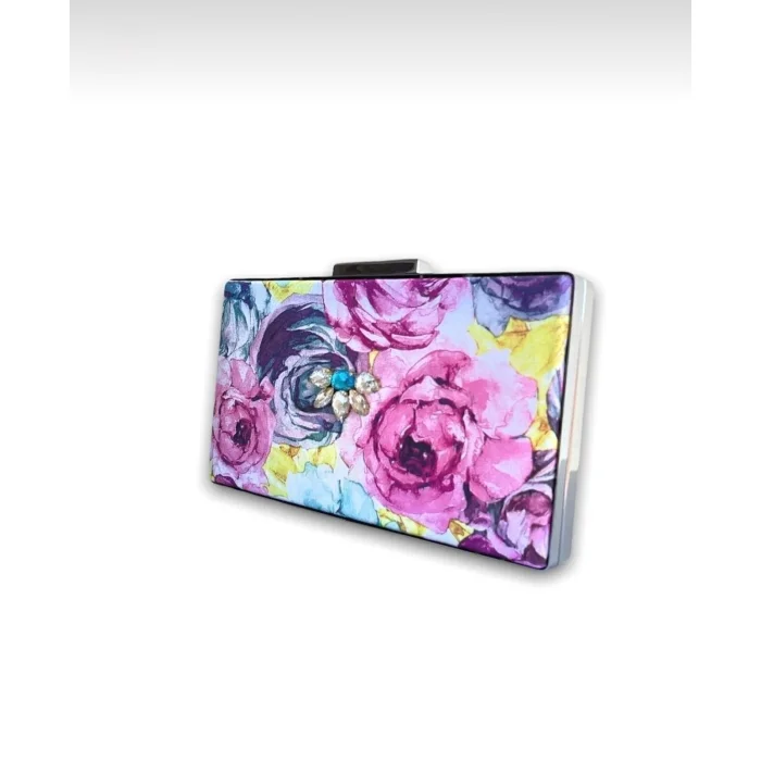 Silk Fabric Floral Clutch and Shoulder Bag - 4