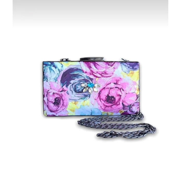 Silk Fabric Floral Clutch and Shoulder Bag - 2