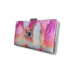 Crystal Stone Silk Fabric Clutch and Shoulder Bag - 2