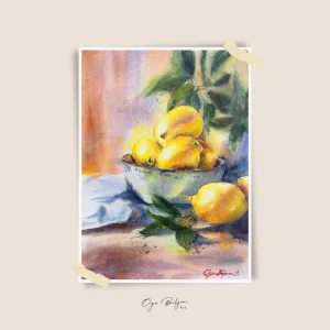 Limon Natürmort Orijinal Suluboya Resim - 3