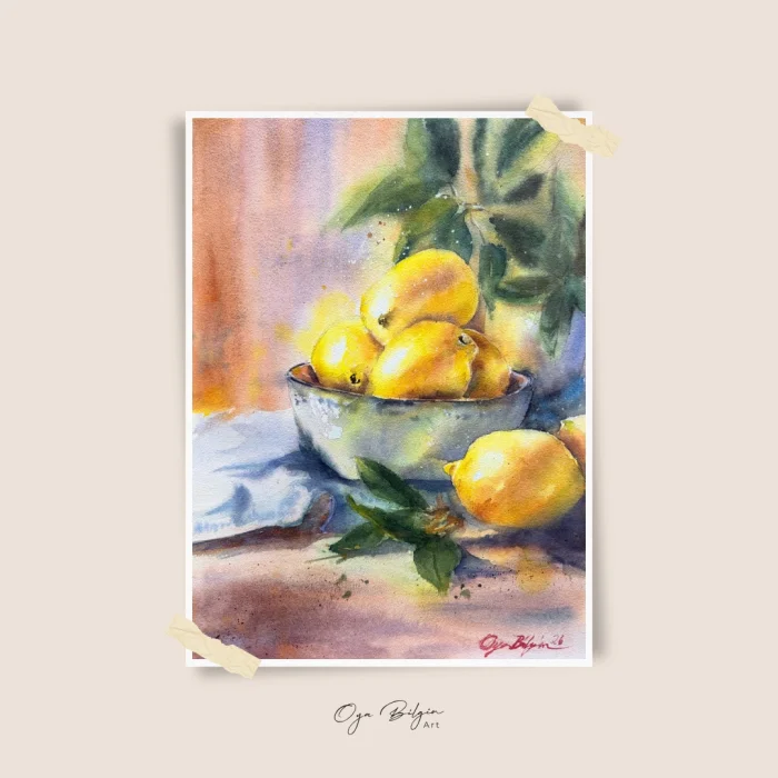 Limon Natürmort Orijinal Suluboya Resim - 3