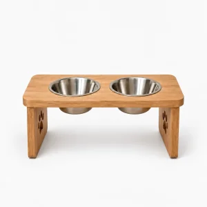 Masif Ahşap Paw Table Çiftli Mama Standı - 1