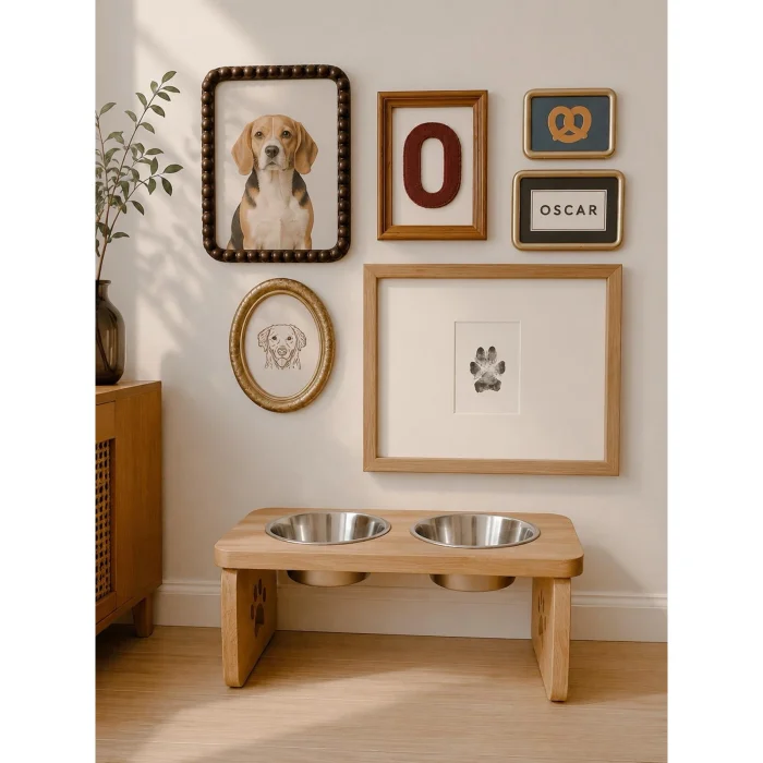 Masif Ahşap Paw Table Çiftli Mama Standı - 3