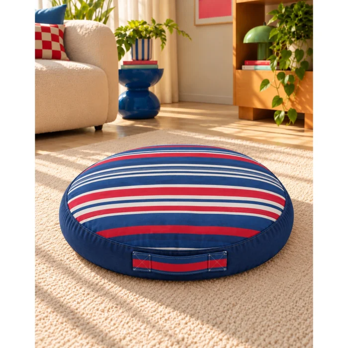 Retro Stripe Navy Yuvarlak Minder Evcil Hayvan Yatağı - 2