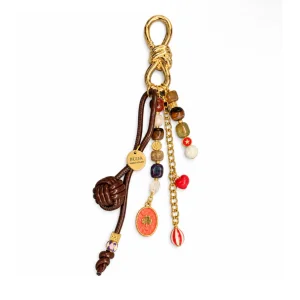 Deri İp Ve Kahverengi Doğal Taşlı Lucky Charm Çanta Aksesuarı - 1