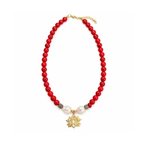 Doğal Taş Lotus & Barok İnci Kolye - 1