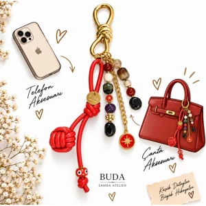 Doğal Taşlı Kırmızı Lucky Charm Çanta Aksesuarı - 2
