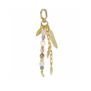 Luna Doğal Taşlı Gold Yaprak Charm Aksesuar - 1