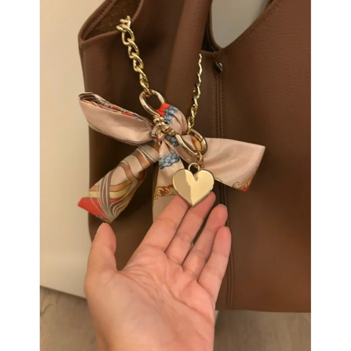 Taba %100 Deri Fular Detaylı Shopper Omuz Çantası - 2