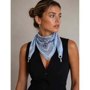 Sky Blue Paisley Charm Detaylı Fular - 1