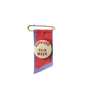 Survived This Week Stoneware Seramik Lacivert Pin Broş