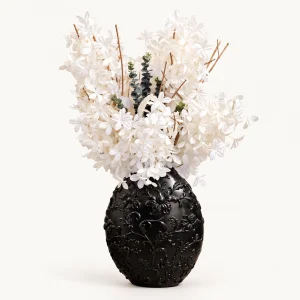 Flora Noir - Yapay Beyaz Çiçekli Dekoratif Seramik Aranjman