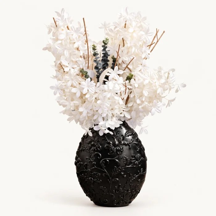 Flora Noir - Yapay Beyaz Çiçekli Dekoratif Seramik Aranjman - 1