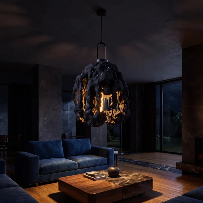 Obsidian Siyah Dekoratif Beton Avize - 3