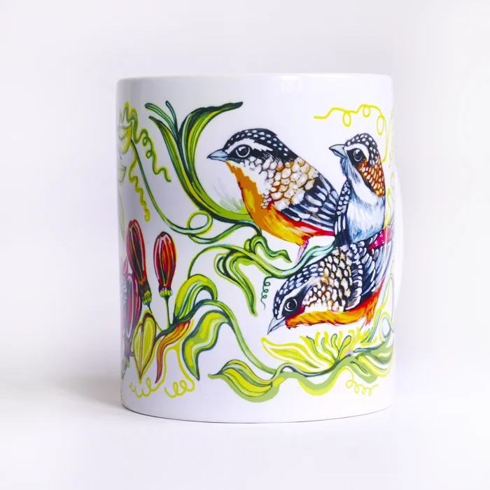 Passiflora and Birds Patterned Porcelain Mug - 4