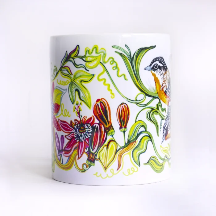 Passiflora and Birds Patterned Porcelain Mug - 5