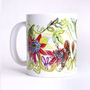 Passiflora and Birds Patterned Porcelain Mug - 3